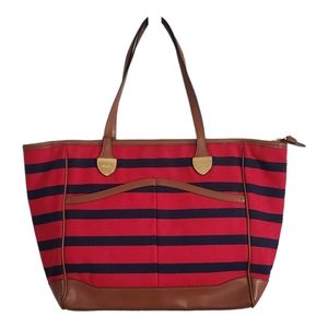 Lauren Ralph Lauren Beverley Tote Red Navy Stripe NWT